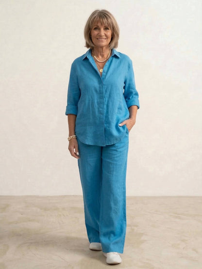 Relaxed Fit Women's Button-Down Shirt Pants Set