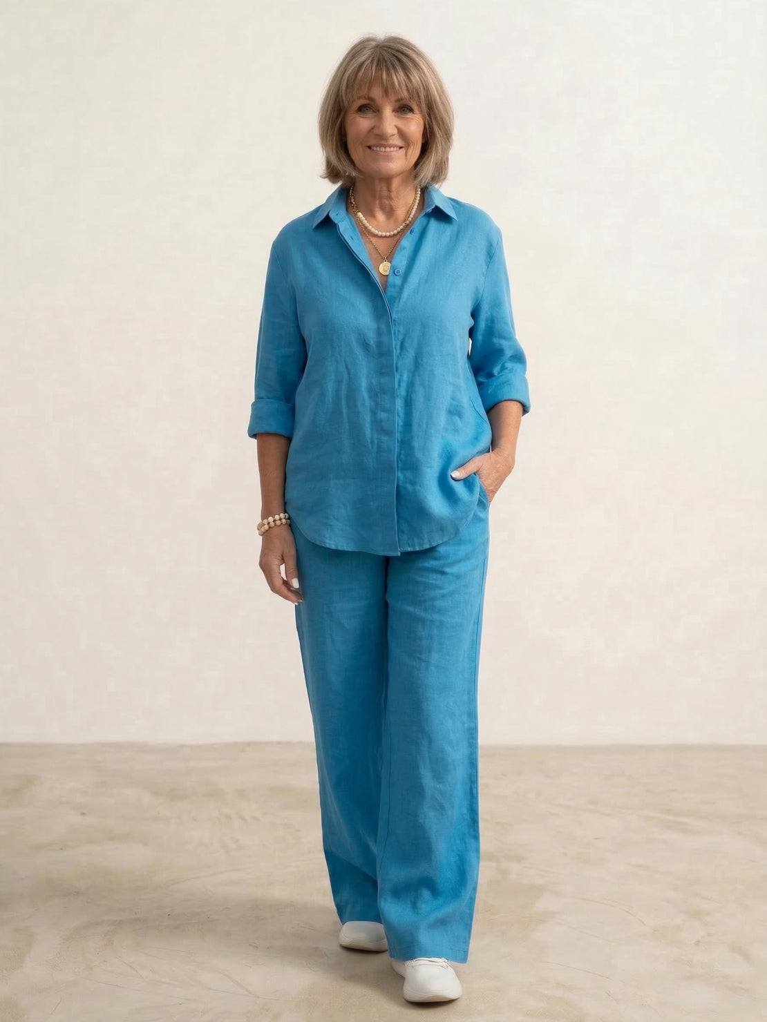 Vivian Women's Button-Down Shirt And Pants Set