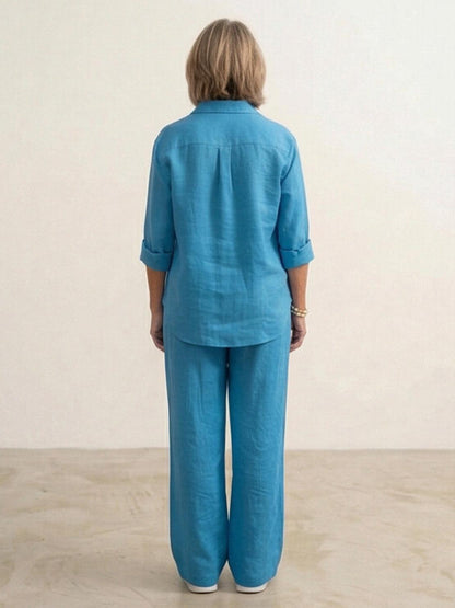 Relaxed Fit Women's Button-Down Shirt Pants Set