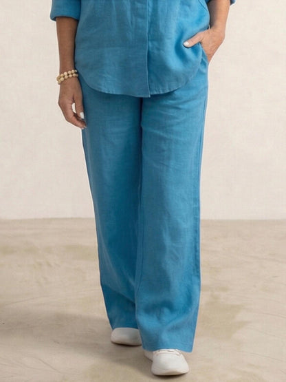 Relaxed Fit Women's Button-Down Shirt Pants Set