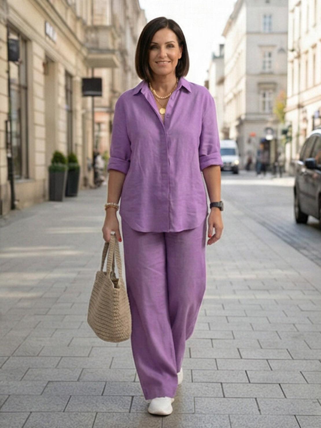 Vivian Women's Button-Down Shirt And Pants Set