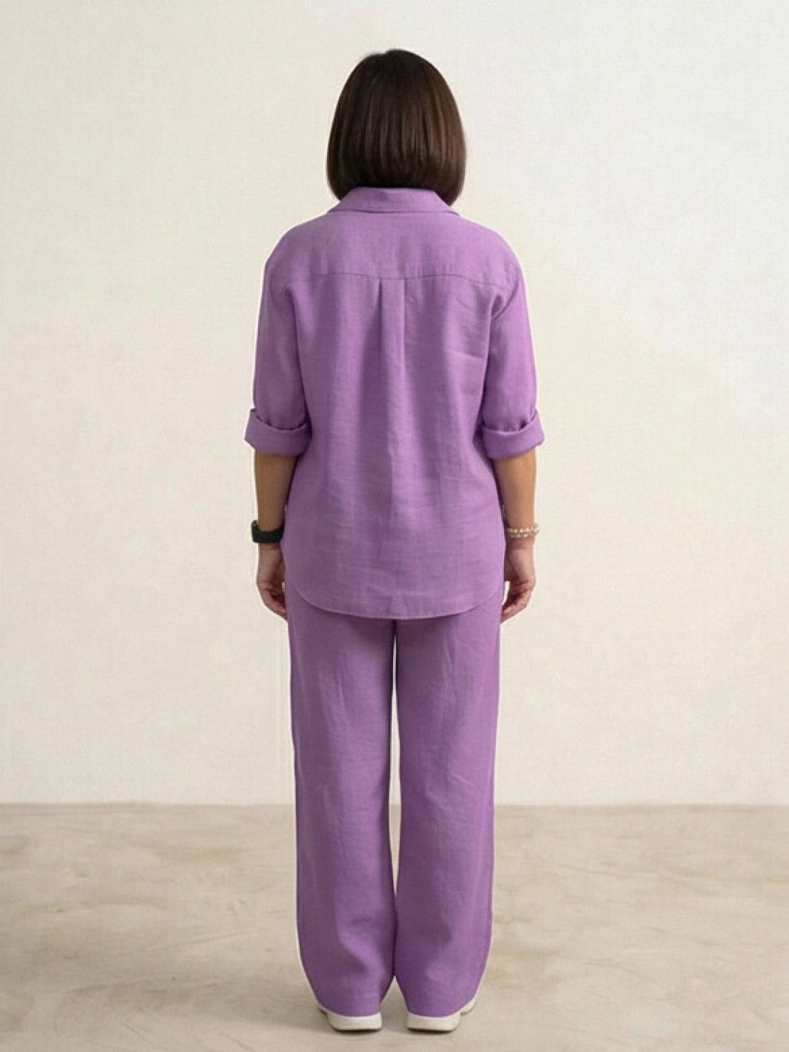 Relaxed Fit Women's Button-Down Shirt Pants Set