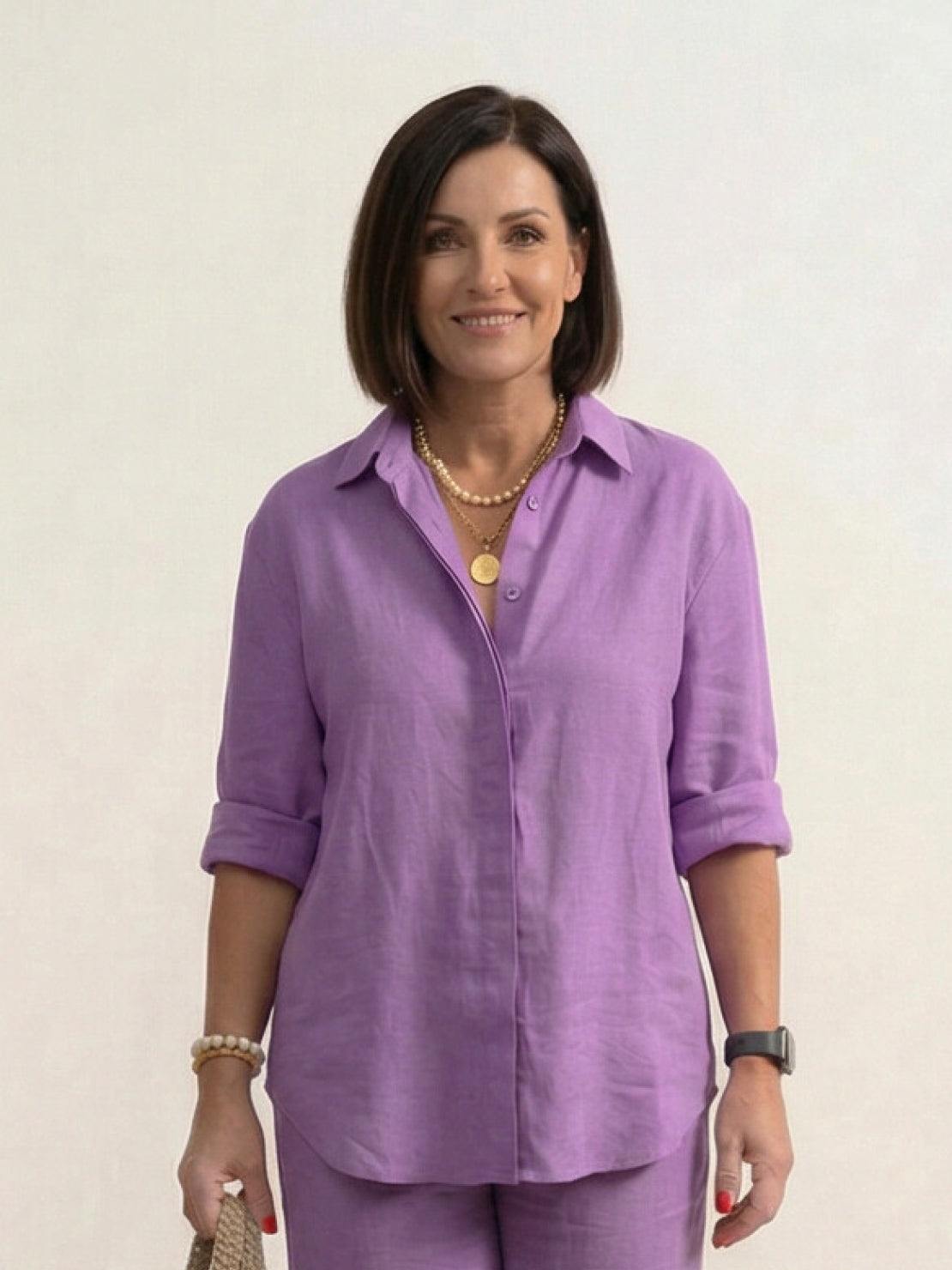 Relaxed Fit Women's Button-Down Shirt Pants Set