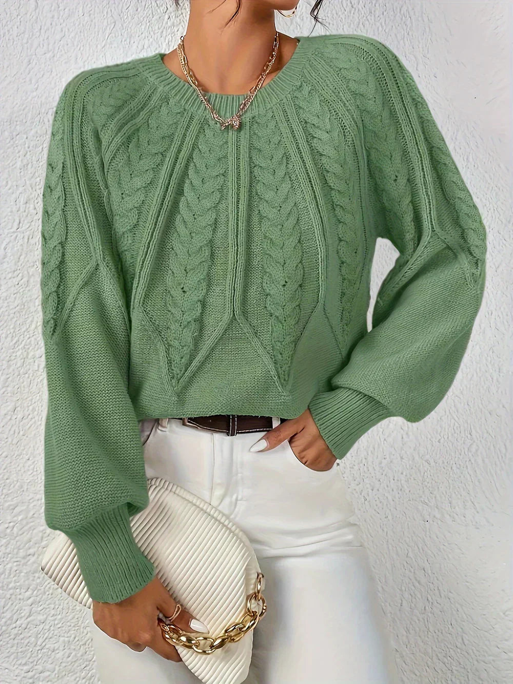 Image of Renee | Women's Cable Knit Long Sleeve Sweater