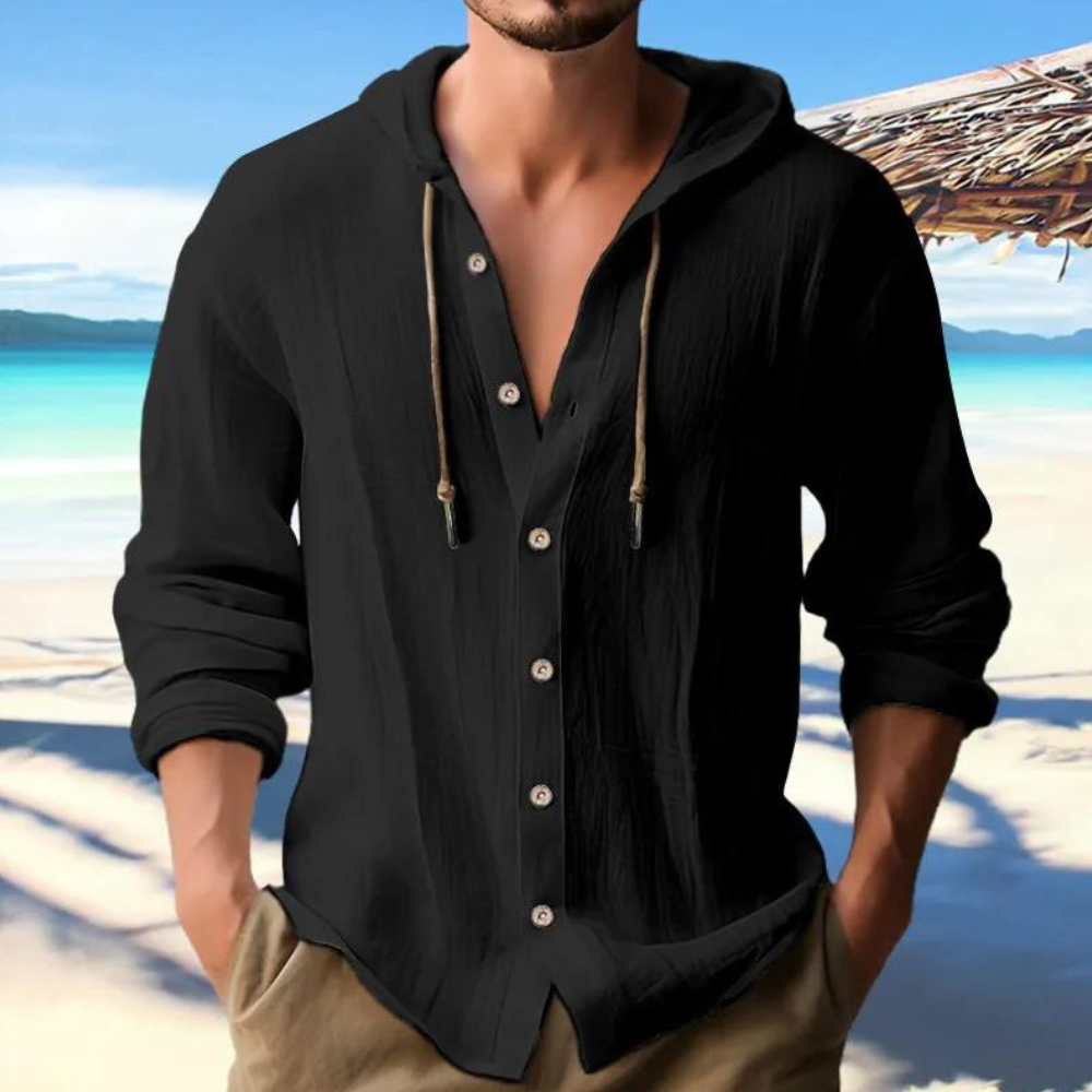 Men's Hooded Button-Down Casual Shirt - VibreMode