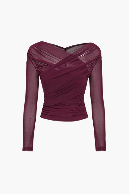 Image of Rita | Women's Ruched Wrap Long Sleeve Top