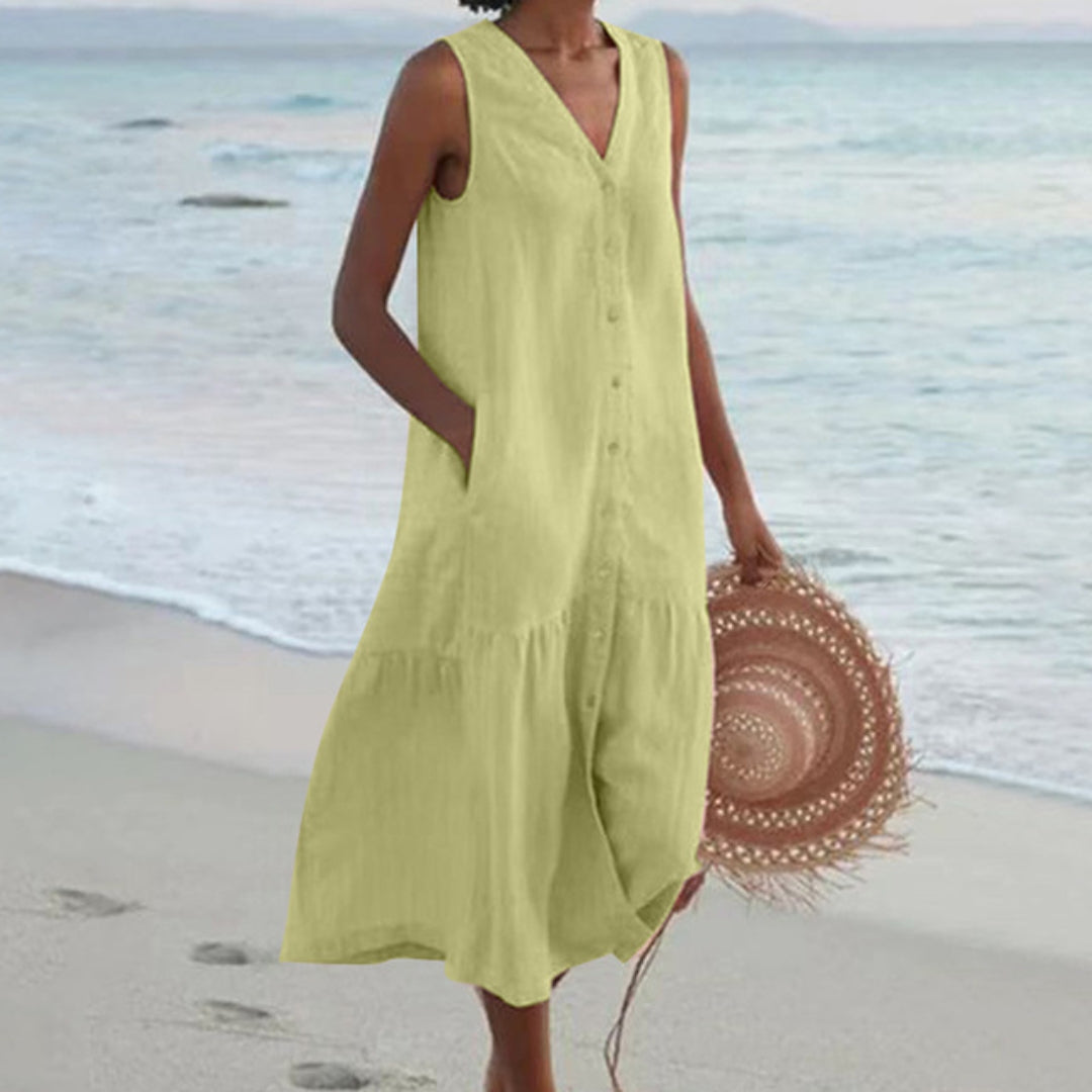 Image of Rita | Women's Sleeveless Button-Down Midi Dress