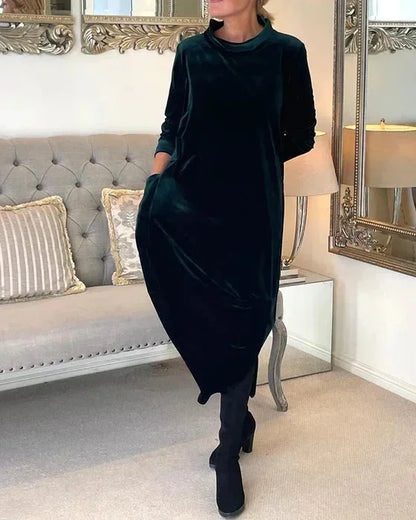 Women's Velvet Midi Dress With Pockets