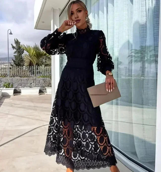 Women's Lace Midi Dress Long-Sleeve