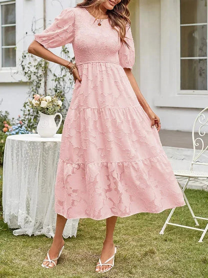 Women's Midi Dress Short Sleeves Ruffles