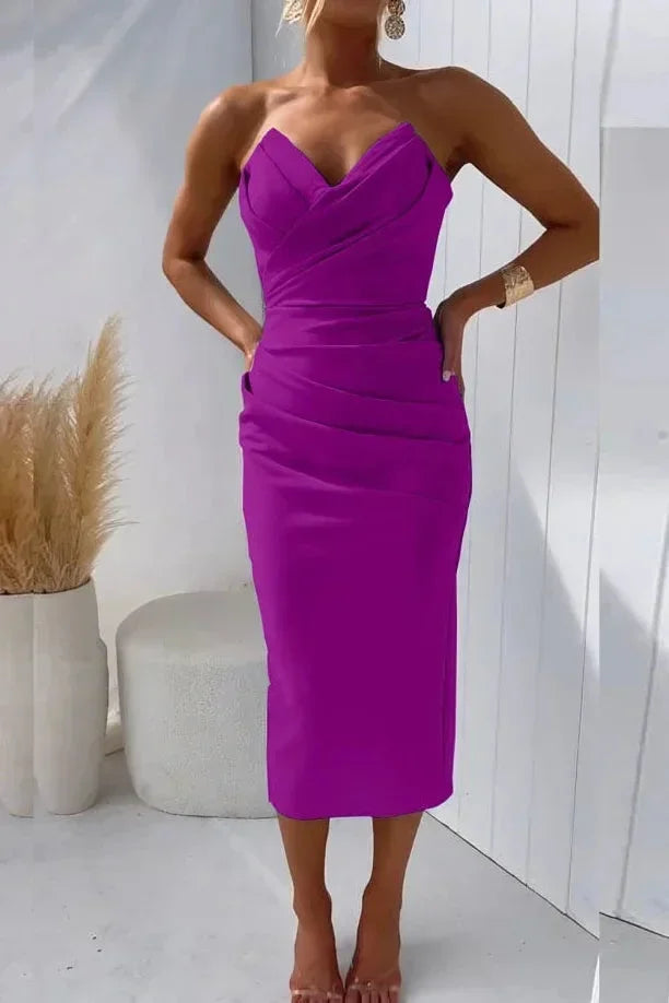 Women's Strapless Midi Dress Sweetheart Neckline Evening