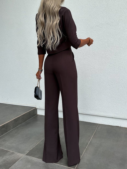 Women's Two Piece Lounge Set Cropped Wide Leg Pants