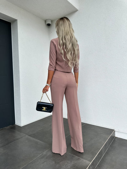 Women's Two Piece Lounge Set Cropped Wide Leg Pants