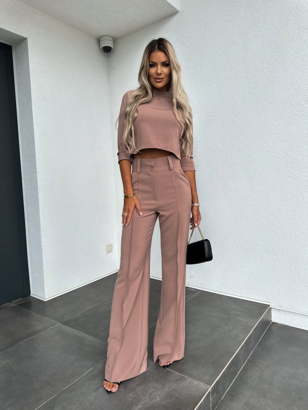 Women's Two Piece Lounge Set Cropped Wide Leg Pants