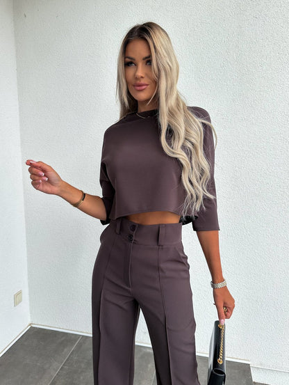 Women's Two Piece Lounge Set Cropped Wide Leg Pants