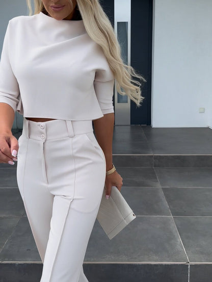 Women's Two Piece Lounge Set Cropped Wide Leg Pants