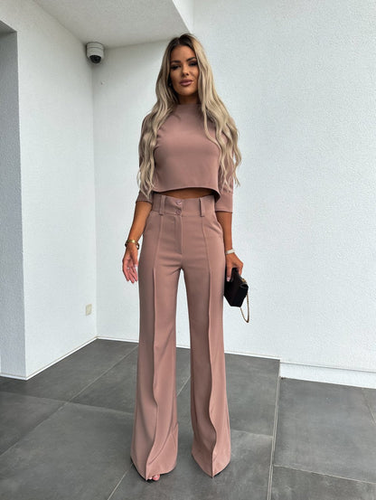 Women's Lounge Set Round Neck Flare Pants