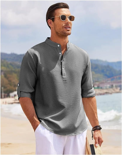 Rory Men's Long Sleeve Henley Shirt - VibreMode