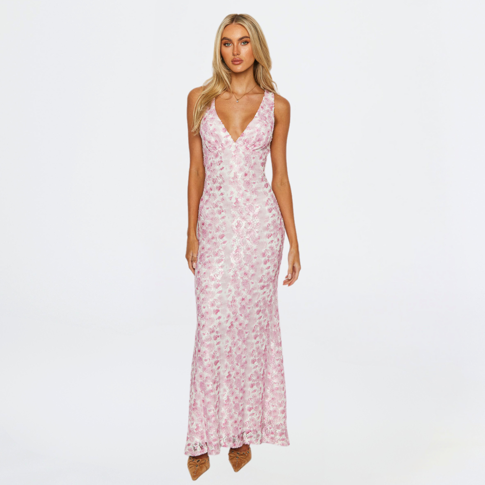 Women's Sleeveless Wedding Dress Floral Lace - VibreMode