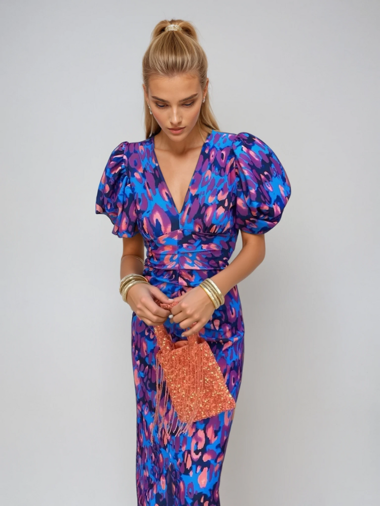 Women's Bodycon Midi Dress Puff Sleeve - VibreMode
