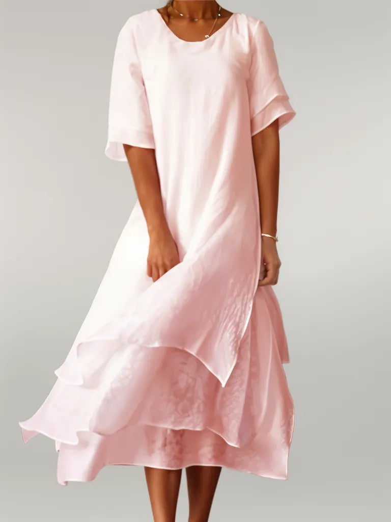 Women's Tiered Midi Dress Rose - VibreMode