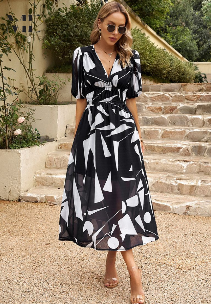 Image of Rosie | Women's Floral V-Neck A-Line Midi Dress