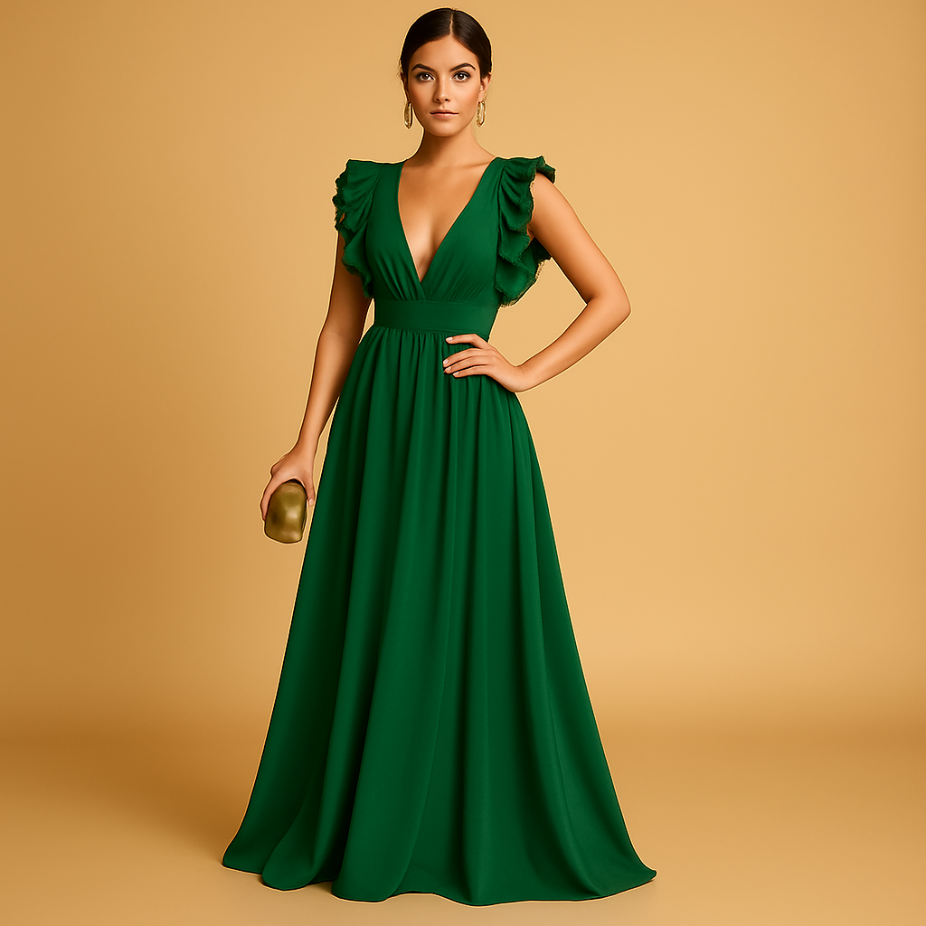 Women's Ruffle Long Sleeve Dress - VibreMode