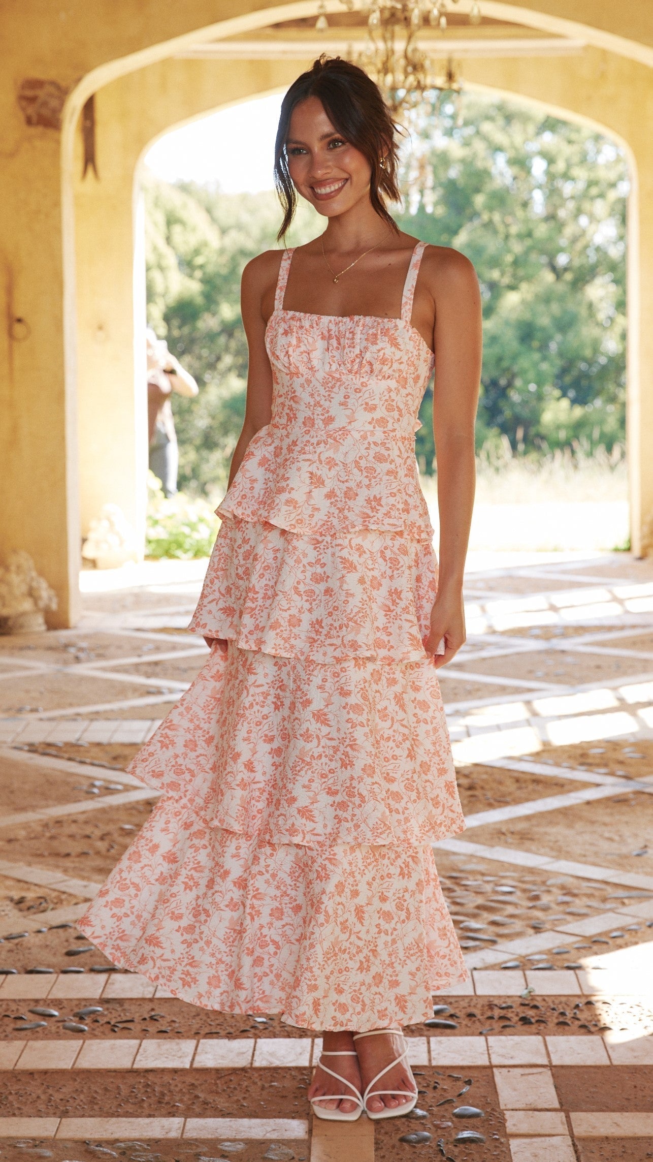 Image of Ruth | Women's Spaghetti Strap Tiered Midi Dress