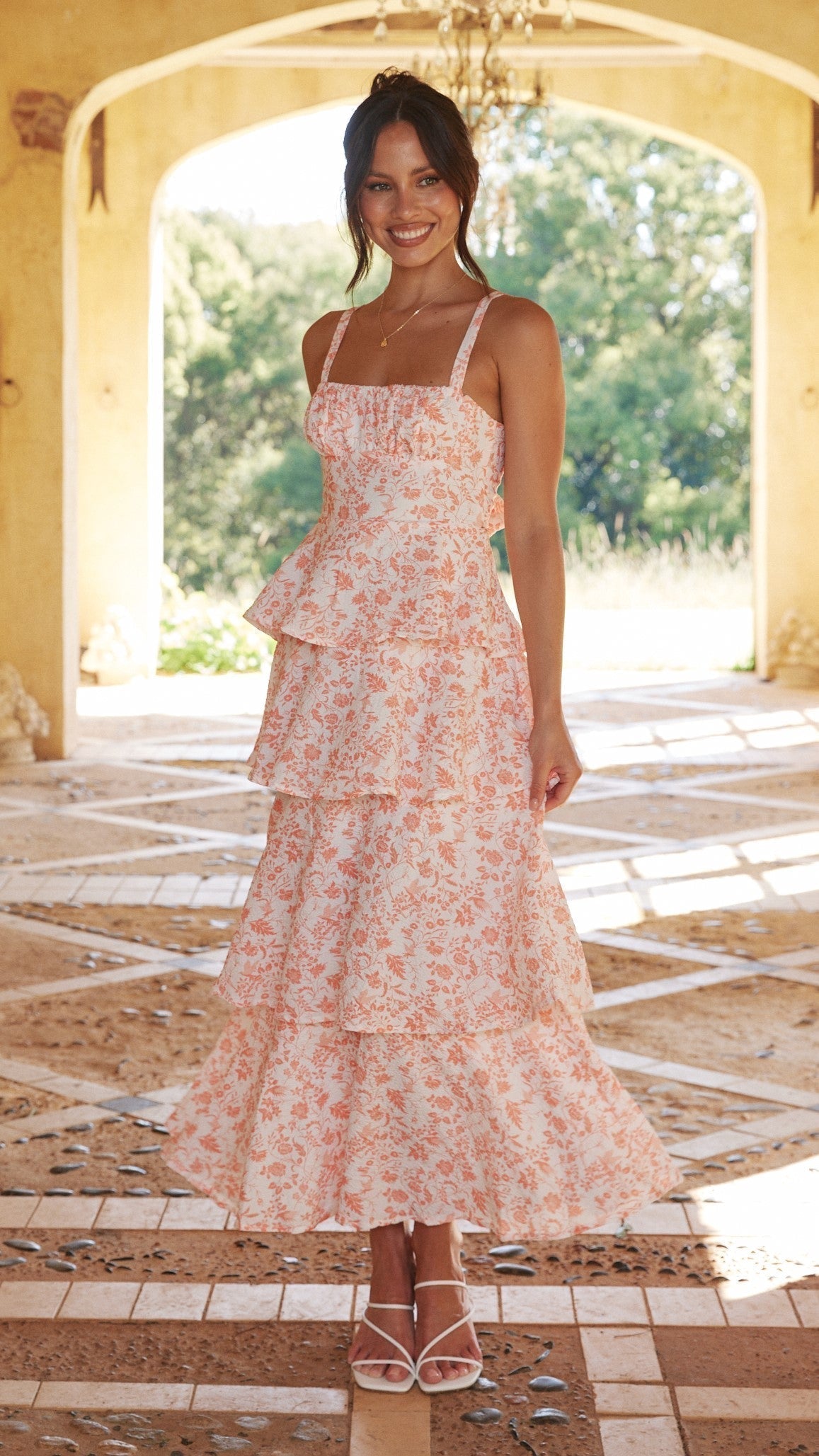 Image of Ruth | Women's Spaghetti Strap Tiered Midi Dress