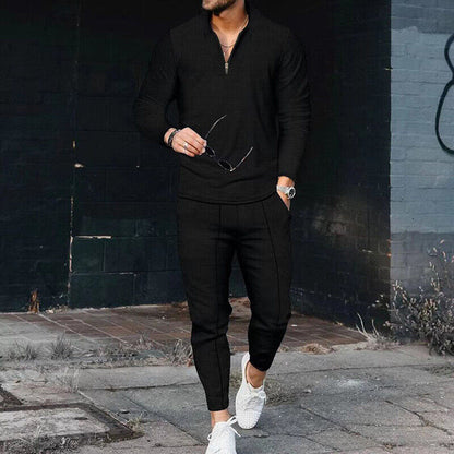 Men's Quarter-Zip Long Sleeve and Tapered Pants Textured Set