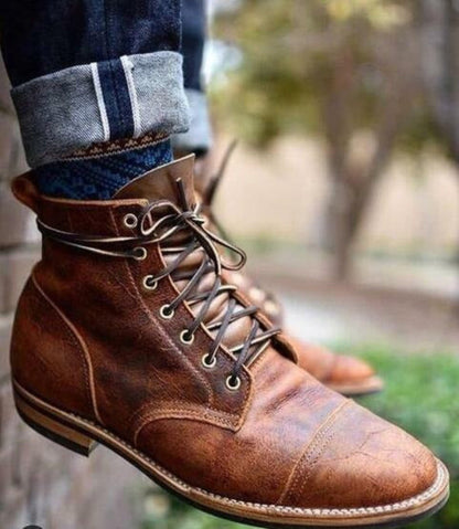 Men's Ankle Work Boots Durable Sole Brown