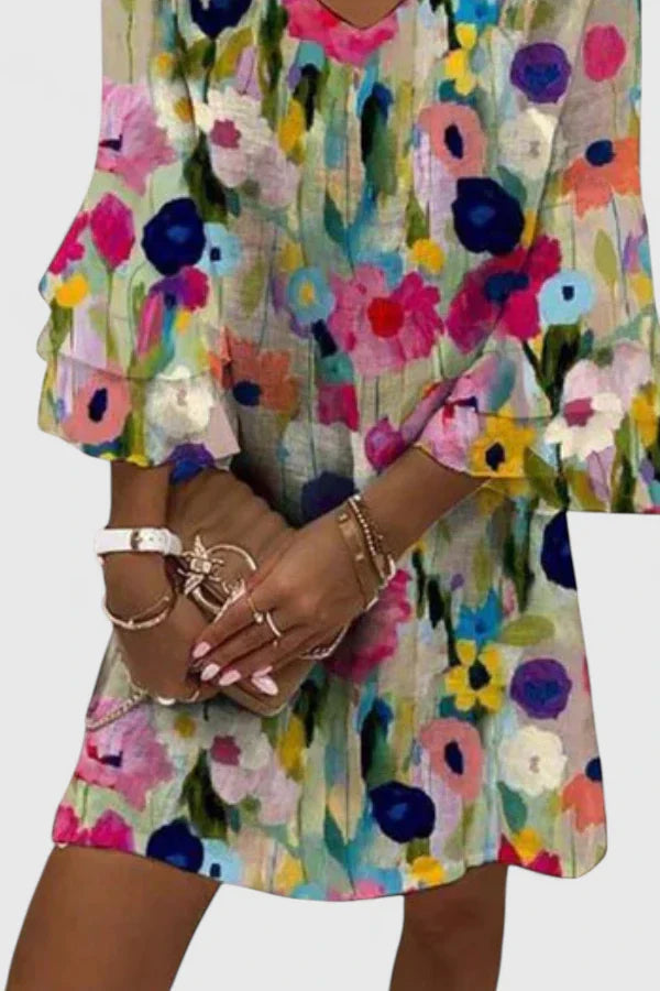 Women's V-Neck Floral Mini Dress