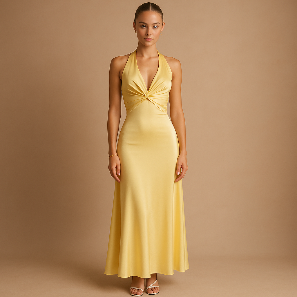 Women's Satin Halter Neck Evening Dress - VibreMode