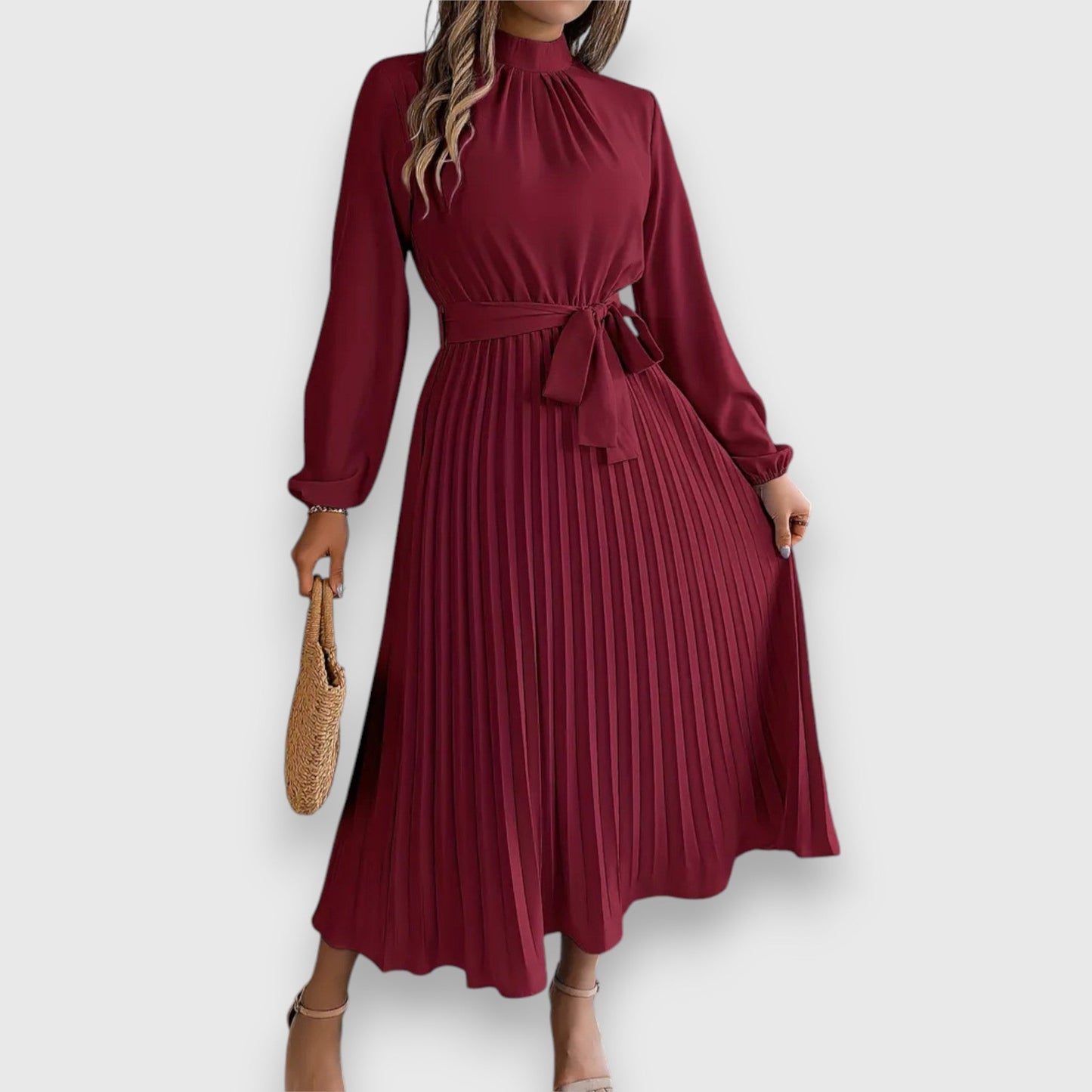 Women's Pleated Dress Tie Waist