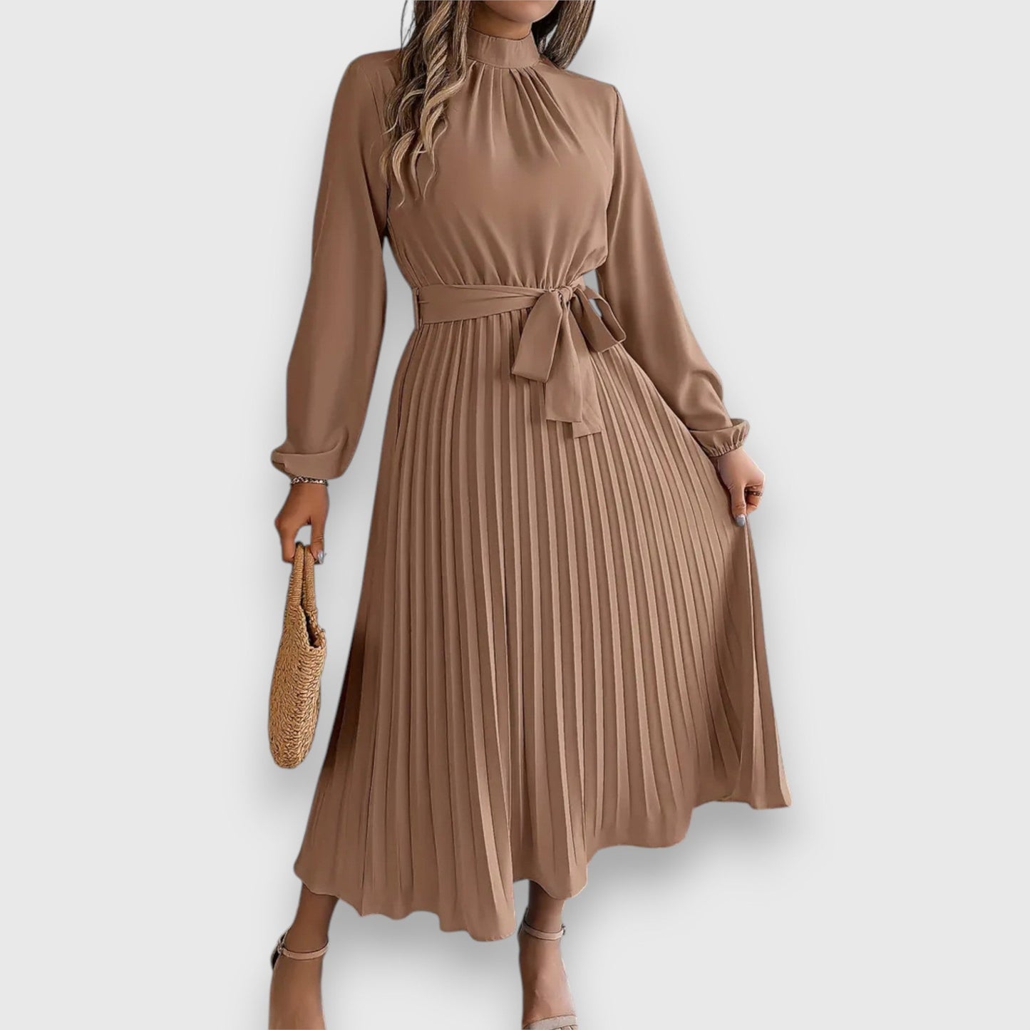 Women's Pleated Dress Tie Waist