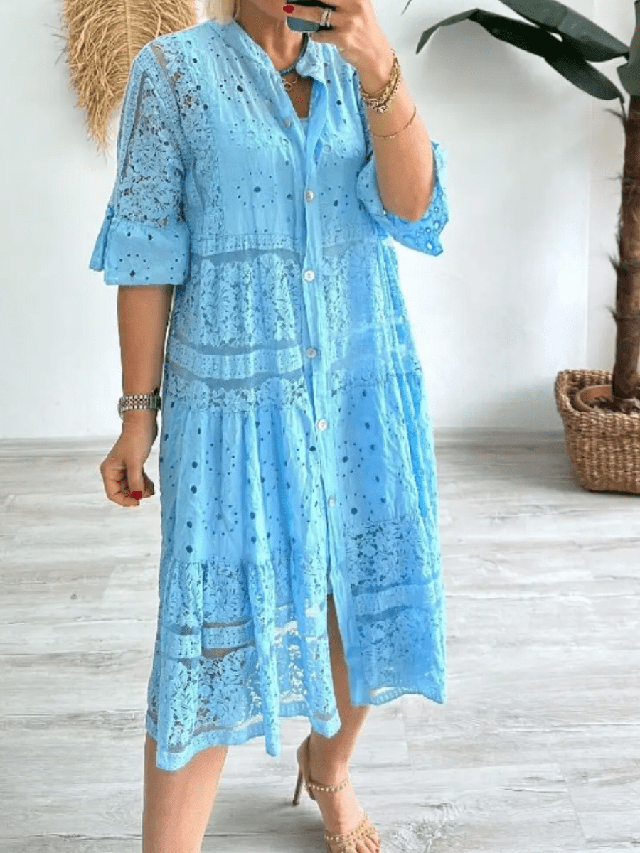Women's Casual Midi Dress Short Sleeves Button Front