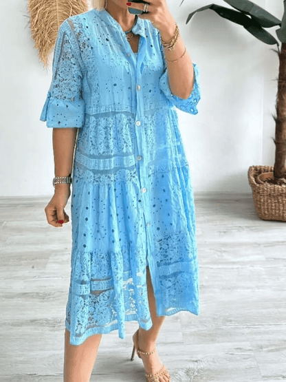 Women's Casual Midi Dress Short Sleeves Button Front