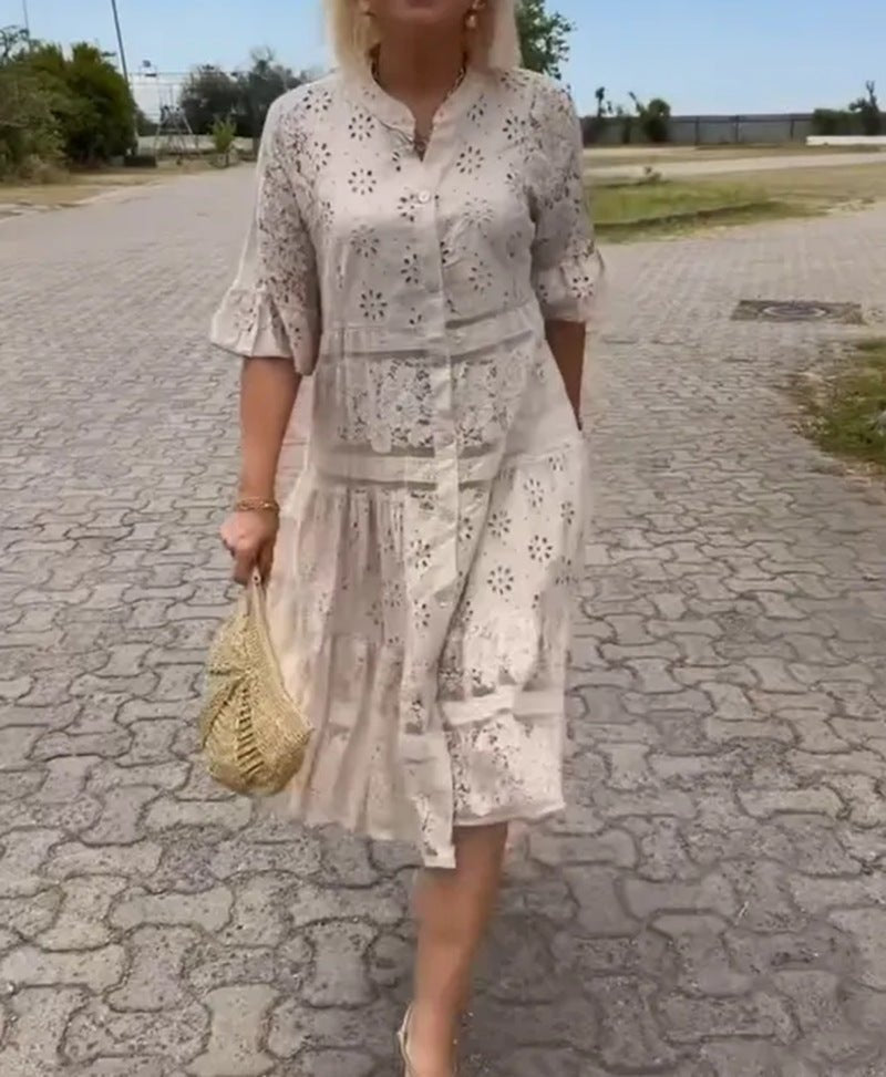 Women's Casual Midi Dress Short Sleeves Button Front