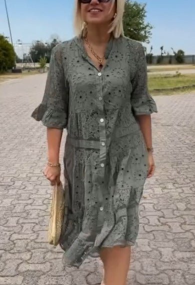 Women's Casual Midi Dress Short Sleeves Button Front