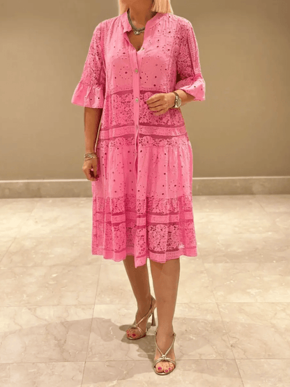 Women's Casual Midi Dress Short Sleeves Button Front