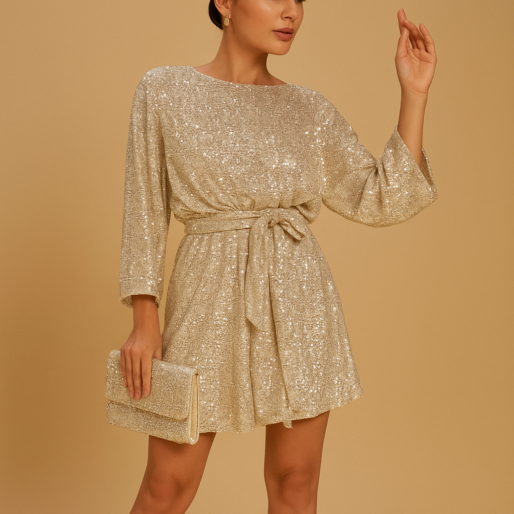 Women’s sequin party dress with a flattering fit and elegant ruffles, perfect for galas, parties, and special evening occasions.