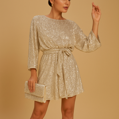Women’s sequin party dress with a flattering fit and elegant ruffles, perfect for galas, parties, and special evening occasions.