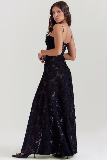 Women's Maxi Dress Fitted Bodice Flared Hem