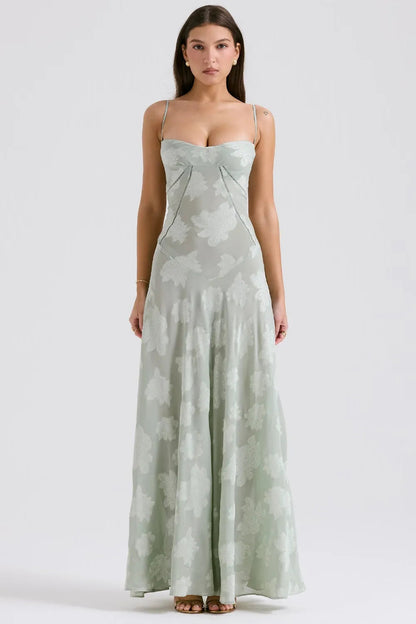 Women's Maxi Dress Fitted Bodice Flared Hem