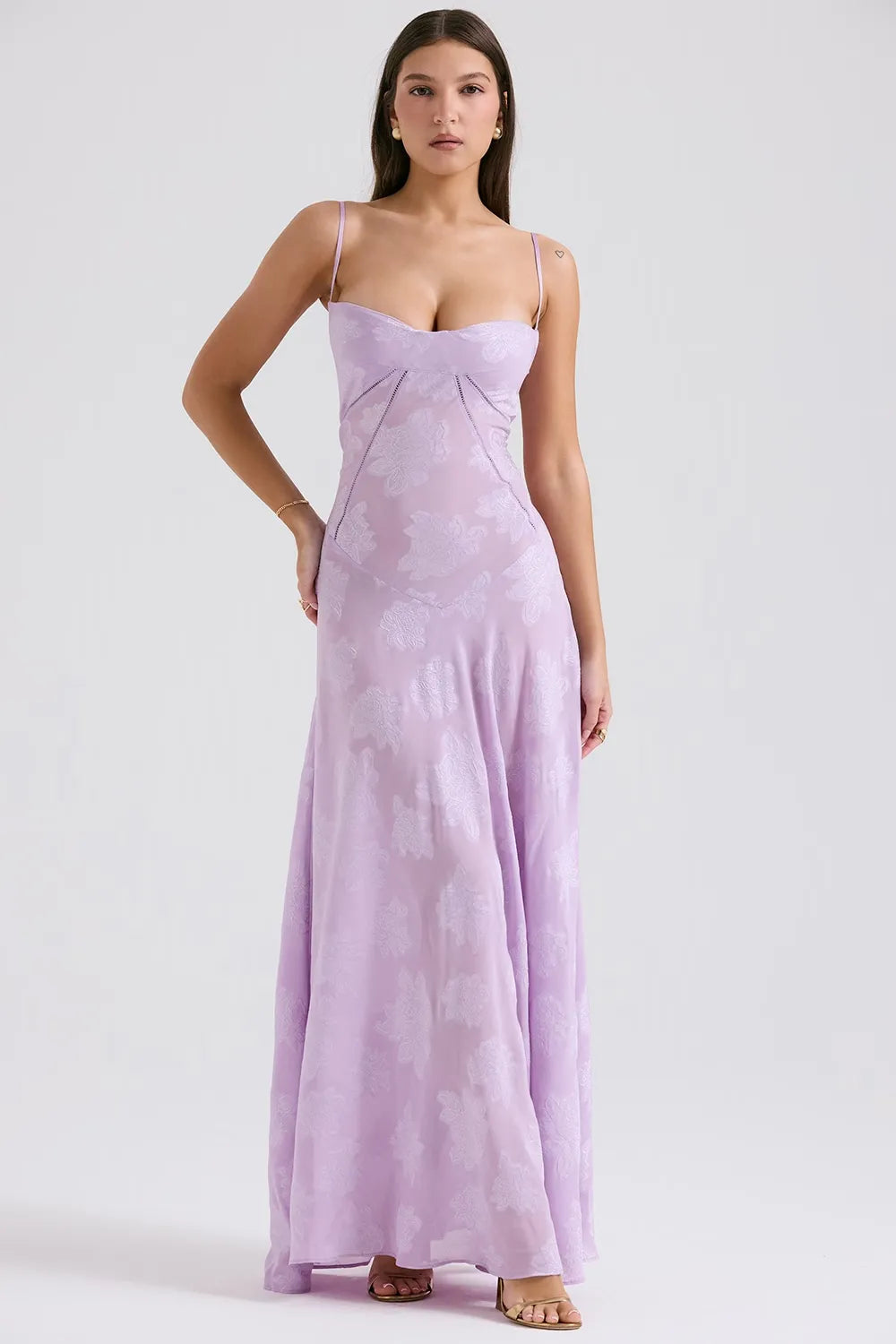 Women's Maxi Dress Fitted Bodice Flared Hem