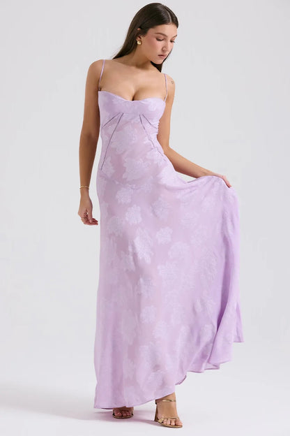 Women's Maxi Dress Fitted Bodice Flared Hem