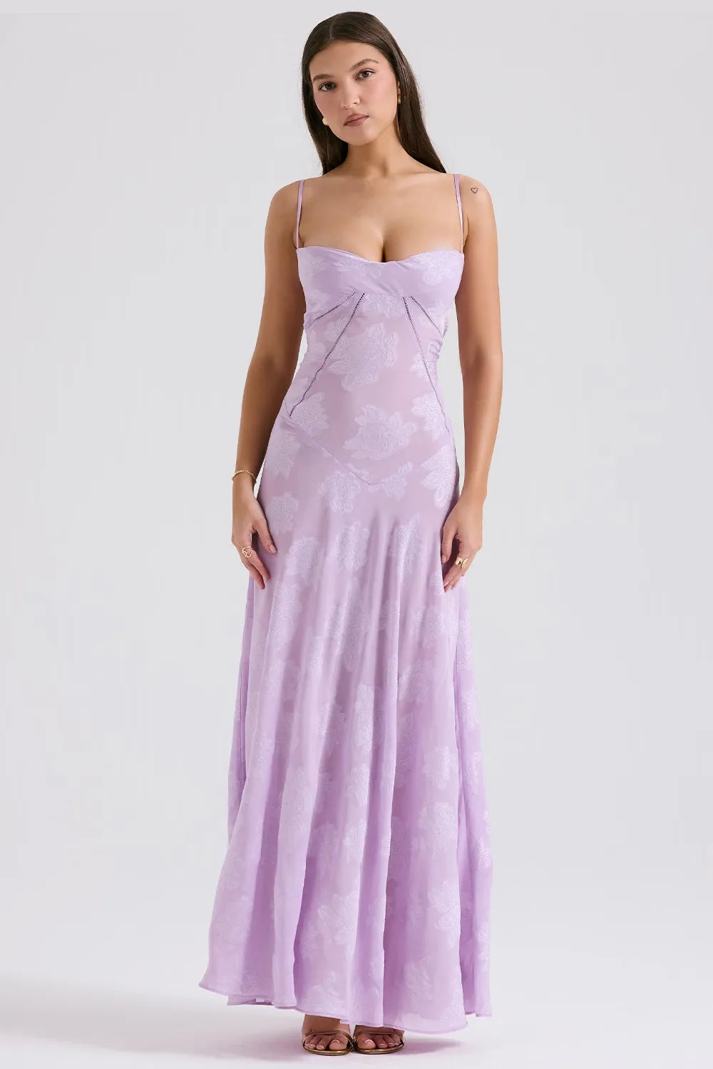 Women's Maxi Dress Fitted Bodice Flared Hem