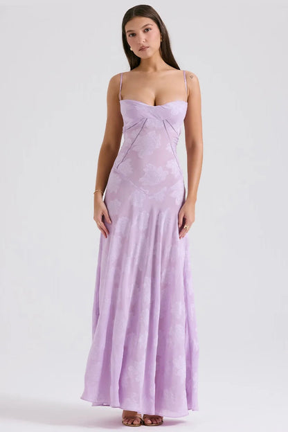 Women's Maxi Dress Fitted Bodice Flared Hem