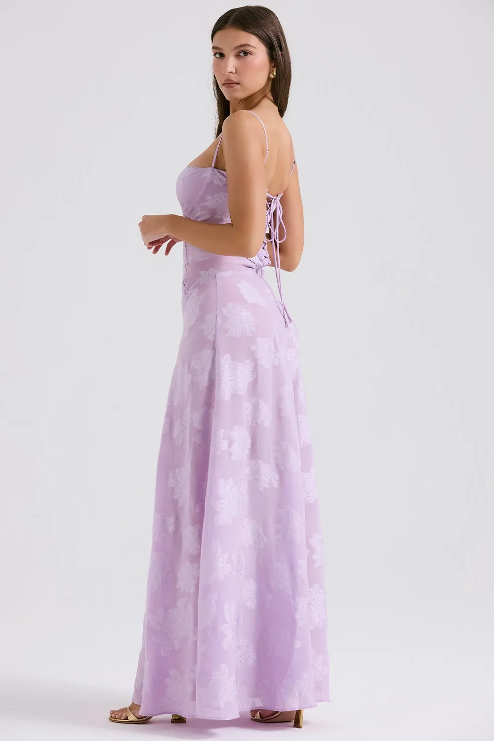 Women's Maxi Dress Fitted Bodice Flared Hem