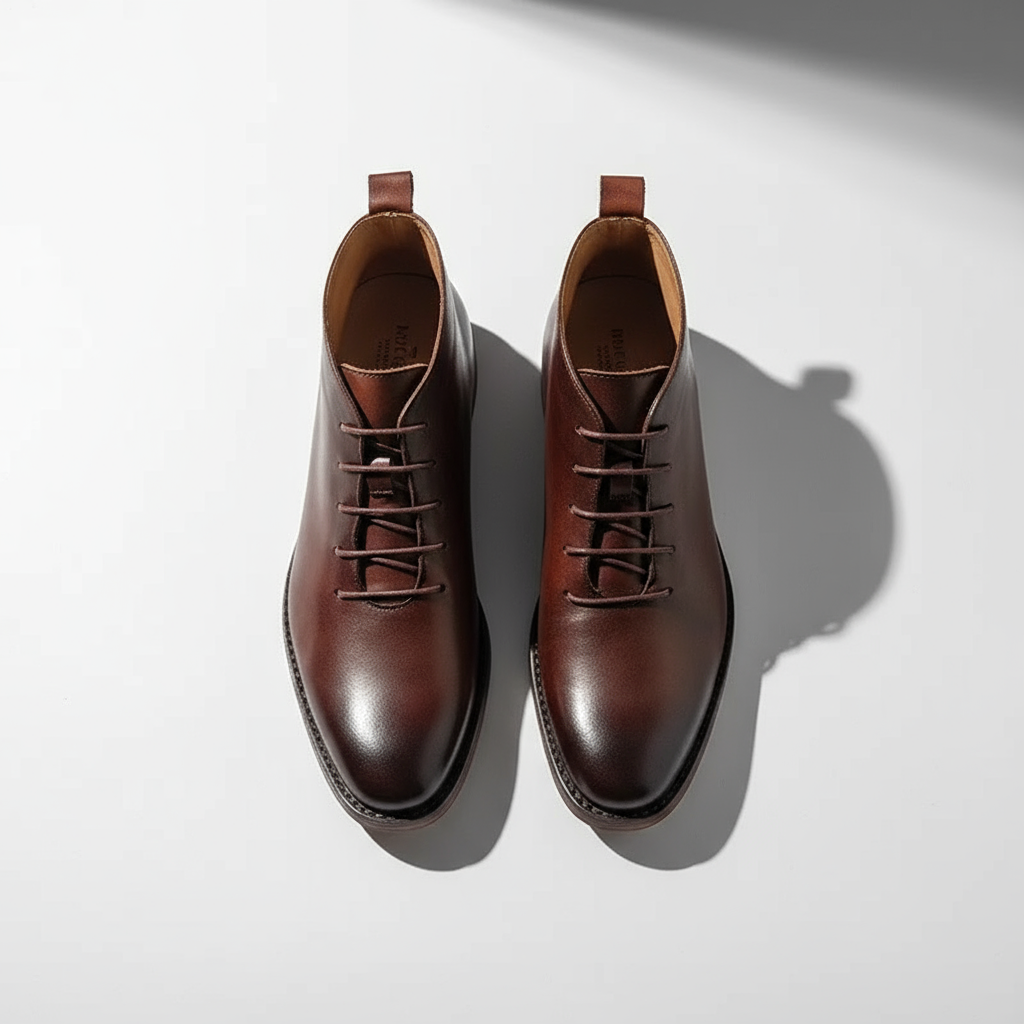 Men's Lace-Up Ankle Boots Leather Black - VibreMode